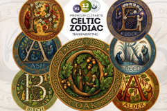 Round Celtic Zodiac Signs Clipart PNG Set 2- Irish Mythology Product Image 1