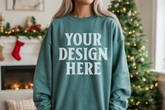 Comfort Colors 1566 Blue Spruce Sweatshirt Mockup Real Model Product Image 1
