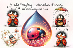 Cute Ladybug Watercolor Clipart PNG Product Image 1