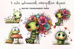 Cute Whimsical Caterpillar Clipart PNG Product Image 1