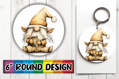 Holiday Gnome Watercolor Keychain Sublimation Round Design Product Image 1