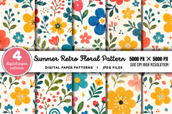 Summer Retro Floral Digital Paper JPG Product Image 1