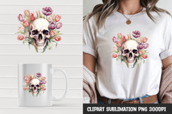 Watercolor floral skull sublimation clipart png Product Image 1