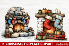 Cozy Christmas Fireplace Clipart | Holiday Mantel &amp; Winter Product Image 1
