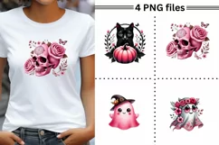 Cute Retro Pink Halloween Watercolor Clipart Product Image 1