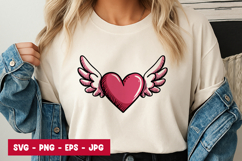 Pink Winged Hand Drawn Heart SVG PNG Product Image 1