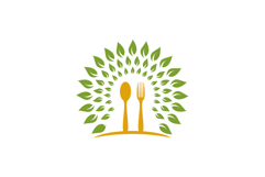 Organic Food Spoon and Fork Logo with Leaf Sunburst Product Image 3
