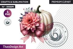Shabby Chic Pink Coquette Pumpkin with bow PNG fall Clipart Product Image 1