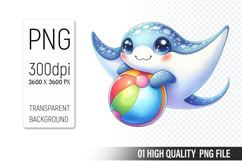 Summer Cute Stingray Clipart | Sublimation Clipart PNG File Product Image 1