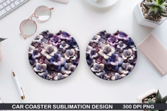Flowers Car Coaster Sublimation| Summer Flowers Coaster PNG Product Image 1