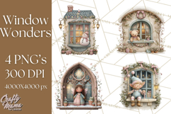 Cozy Christmas Village Window Clipart PNG for Crafts Product Image 1