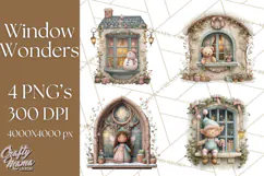 Cozy Christmas Village Window Clipart PNG for Crafts Product Image 1