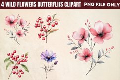 Wild flowers butterflies and dragonfly Clipart PNG Product Image 1