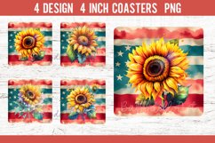 Patriotic Sunflower Square Coaster | Sublimation Coaster Product Image 1