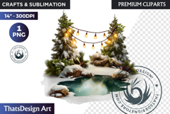 Watercolor Winter Landscapes and Snowy Cabin Illustrations Product Image 1