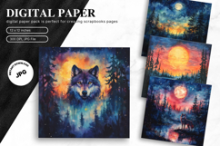 Wolf Wall Art Digital Paper Backgrounds Printable Scrapbook Product Image 1