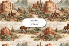 Western Desert Seamless Pattern Cowboy Landscape Art Product Image 1
