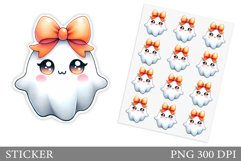 Cute Ghost Sticker Template. Cute Halloween Sticker Design Product Image 1