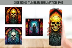 Stained Glass Halloween Skulls Tumbler Wrap Sublimation Desi Product Image 1