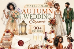 Black Autumn Wedding Clipart PNG Bundle | African American Product Image 1