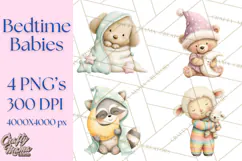 Baby Bedtime Animal Clipart PNG for Nursery Product Image 1