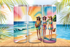 Cute girls in beach with fruits Tumbler Wrap PNG Sublimation Product Image 1