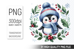 Christmas Penguin Clipart PNG, Festive Penguin Sublimation Product Image 1