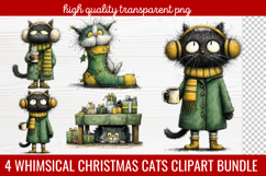 4 Whimsical Christmas Cats Clipart | Cute Festive Cat PNG Product Image 1