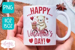 Happy Valentine's day mug wrap PNG, Cute Valentines bear PNG Product Image 1