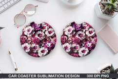 Flowers Car Coaster Sublimation| Flowers Coaster PNG Design Product Image 1