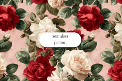 Vintage red and white roses seamless floral pattern Product Image 1