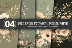 Sage Green Botanical Digital Paper Product Image 1
