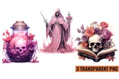 Pink Halloween Watercolor Clipart Sublimation ,PNG Product Image 1
