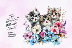 Three cute floral cat watercolor clipart Product Image 1