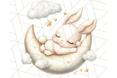 Sleeping Baby Animals PNG, Moon and Stars Nursery Clipart Product Image 5