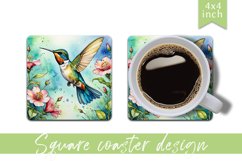 Watercolor hummingbird Square Coaster|sublimation design Product Image 1