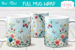 Flowers and butterflies mug wrap PNG for sublimation Product Image 1