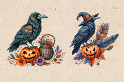 Watercolor Halloween Raven. PNG sublimation BUNDLE Product Image 8