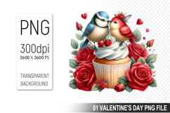 Cupcake With Bird, Valentine&#039;s Digital Clipart PNG File Product Image 1