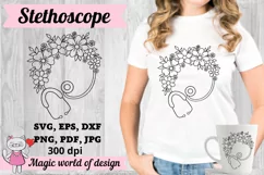 Stethoscope with flowers Doodle svg cricut cut file Product Image 2