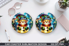 Snowman Car Coaster Sublimation|Christmas Coaster PNG Design Product Image 1