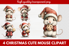 4 Christmas Cute Mouse Clipart | Adorable Holiday Mouse PNG Product Image 1
