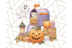 Pastel Halloween Town PNG Clipart, Spooky Shops & Homes Png Product Image 5