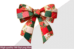 Christmas Patchwork Bow Clipart PNG Product Image 1