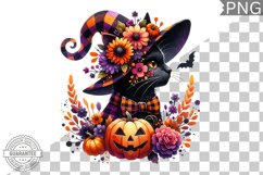 Halloween Cat Flowers Sublimation - Clipart PNG Design Product Image 1