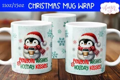 Cute Christmas mug wrap PNG, Cute penguin coffee mug PNG Product Image 3