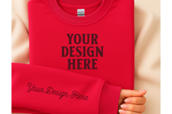 Gildan 18000 Heliconia Red Sleeve Mockup Product Image 1