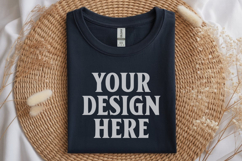 Gildan 64000 Black Folded T-Shirt Mockup | Flat Lay Unisex Product Image 1