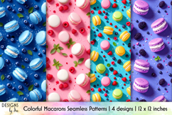 Colourful Macarons and Berries Seamless Patterns, Summer PNG Product Image 1