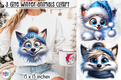 Cute Winter Animals in Blue Hat Clipart, Baby Fox PNG Product Image 1
